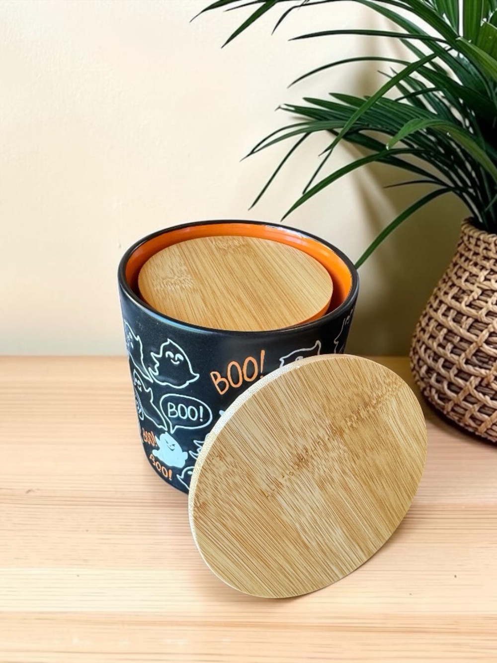 Eli + Ana Halloween Ghost Ceramic Canister Set of 2 with Bamboo Lids - Picture 7 of 10